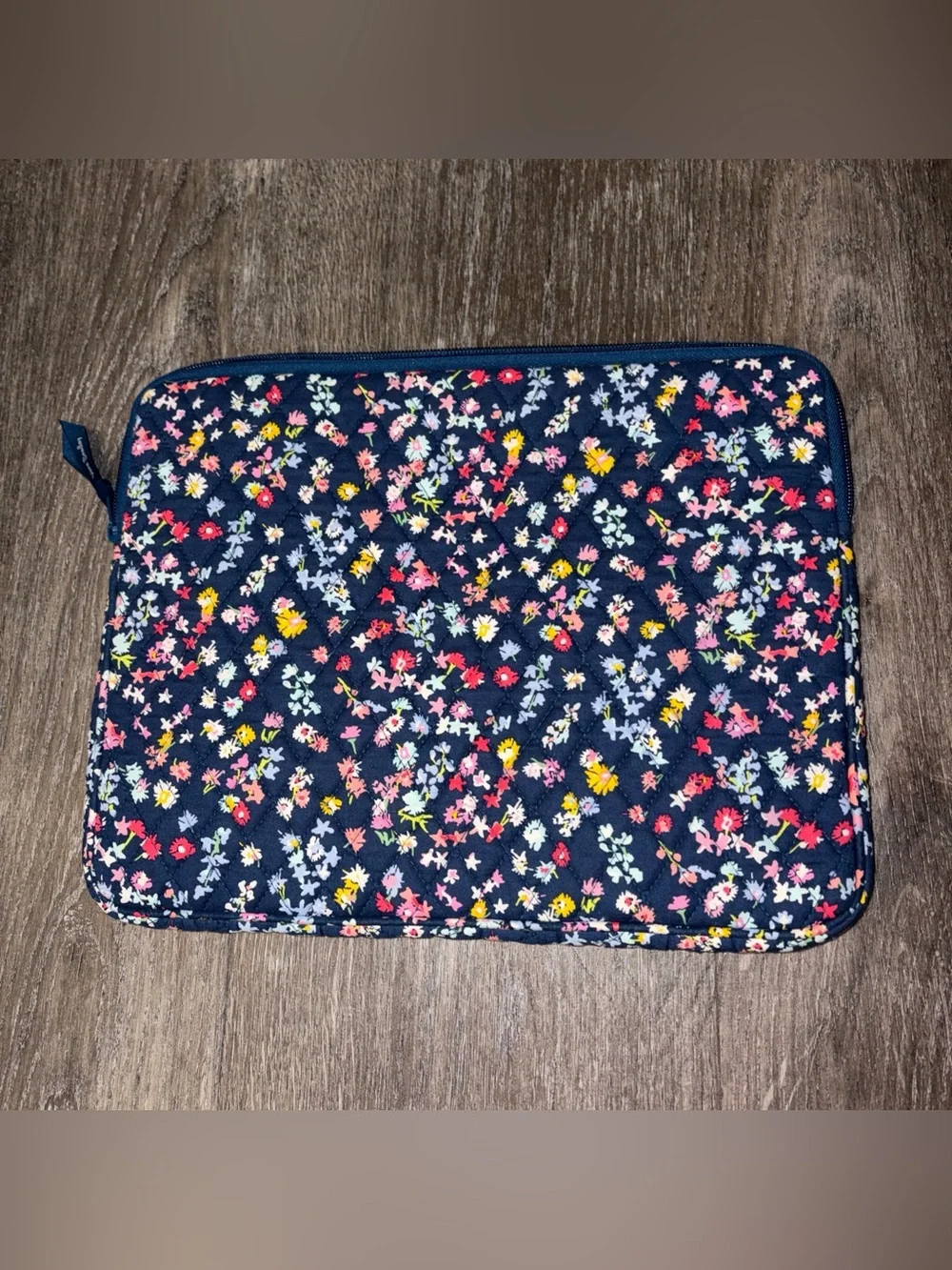 Vera Bradley Navy Quilted Floral Laptop Sleeve with Multicolor Blossoms